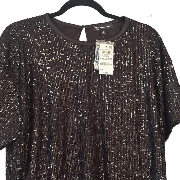 Inc International Concepts Top Black Sequin Blouse XXL NEW Lined Holidays Party - Picture 2 of 9